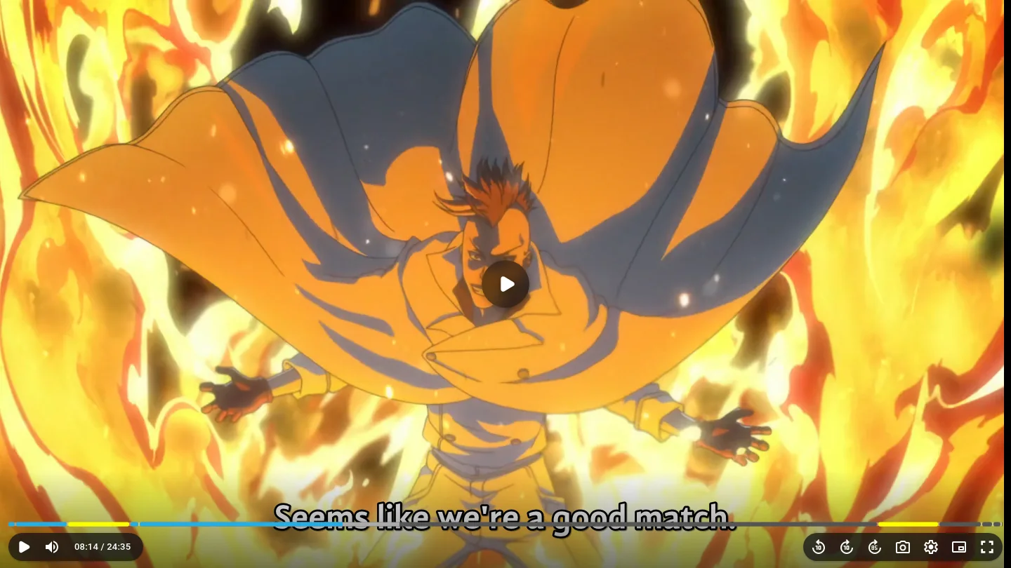 The same scene as before, now with a subtitle line showing at the bottom